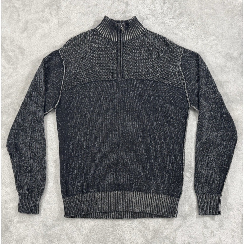 Buckle BKE 1/4 Zip Sweater Mens L Comfortable Mission Midweight Heathered Black